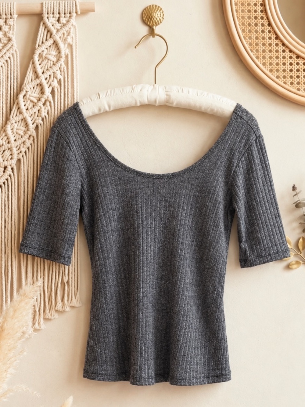 Decree Grey Short Sleeve Ribbed Top